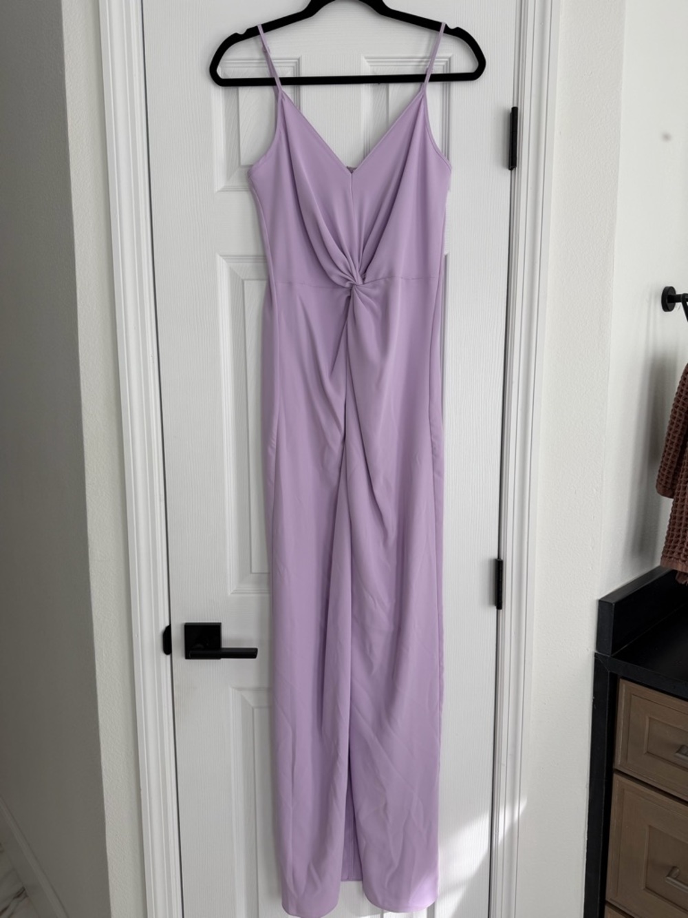 Lavender Twist-Front Spaghetti Strap dress